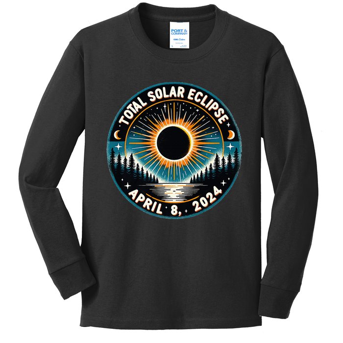 Solar Eclipse Astronomy Vintage 2024 Solar Eclipse Kids Long Sleeve Shirt