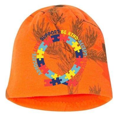 Support Educate Advocate Love Autism Awareness Puzzle Ribbon Kati - Camo Knit Beanie