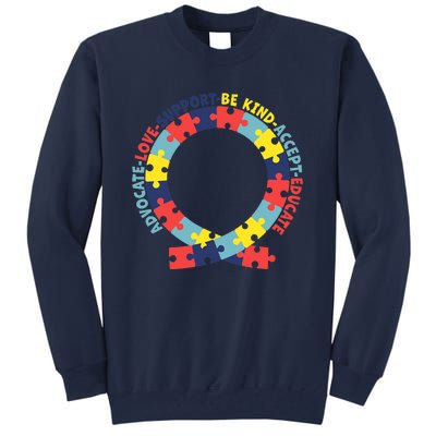 Support Educate Advocate Love Autism Awareness Puzzle Ribbon Tall Sweatshirt