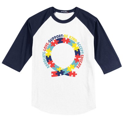 Support Educate Advocate Love Autism Awareness Puzzle Ribbon Baseball Sleeve Shirt