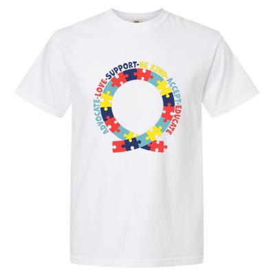 Support Educate Advocate Love Autism Awareness Puzzle Ribbon Garment-Dyed Heavyweight T-Shirt