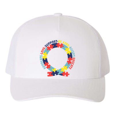 Support Educate Advocate Love Autism Awareness Puzzle Ribbon Yupoong Adult 5-Panel Trucker Hat