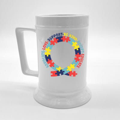 Support Educate Advocate Love Autism Awareness Puzzle Ribbon Beer Stein