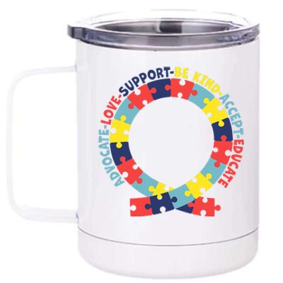 Support Educate Advocate Love Autism Awareness Puzzle Ribbon 12 oz Stainless Steel Tumbler Cup