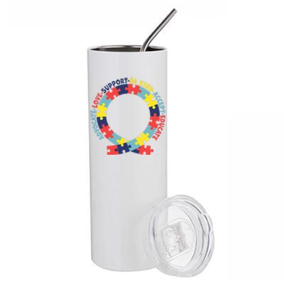 Support Educate Advocate Love Autism Awareness Puzzle Ribbon Stainless Steel Tumbler