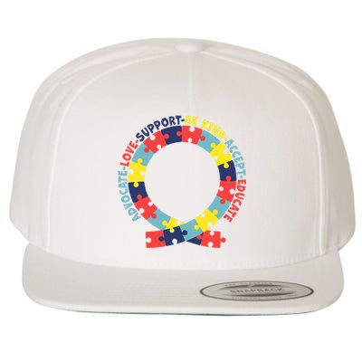 Support Educate Advocate Love Autism Awareness Puzzle Ribbon Wool Snapback Cap