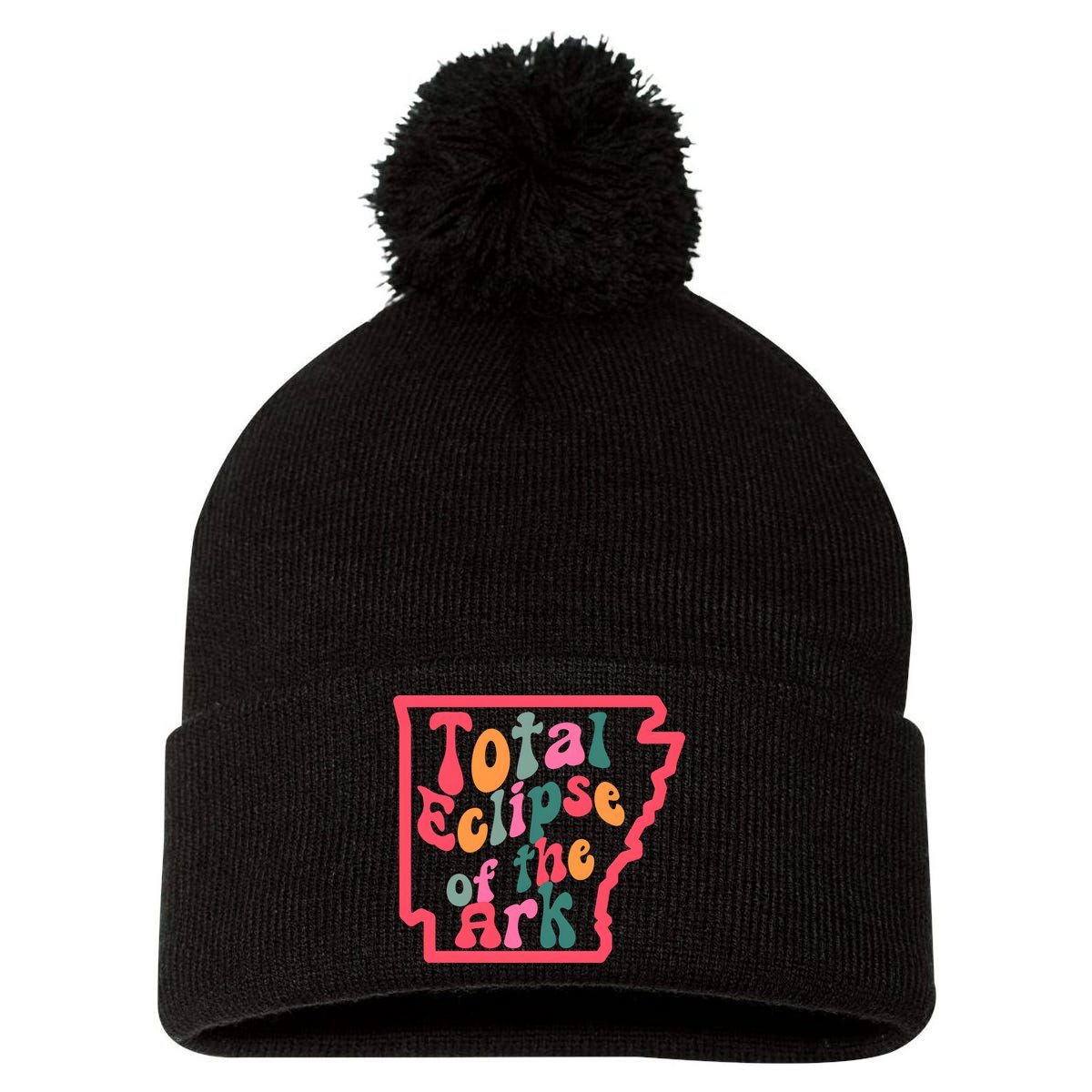 Solar Eclipse Arkansas Map Pom Pom 12in Knit Beanie