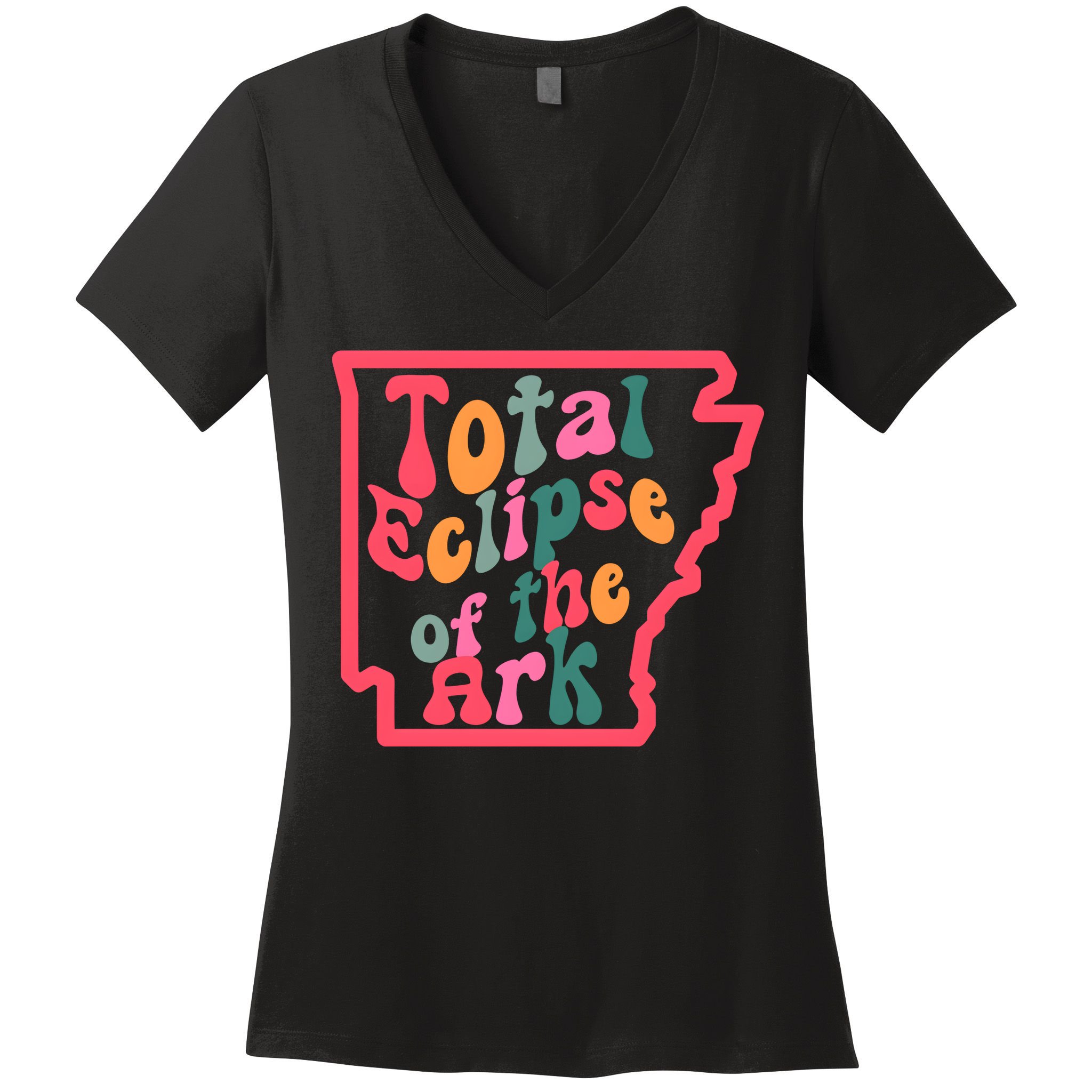Solar Eclipse Arkansas Map Women's V-Neck T-Shirt