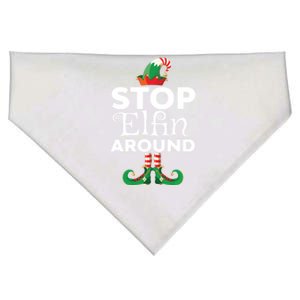 Stop Elfin Around Funny Elf Family Matching Christmas Gift USA-Made Doggie Bandana