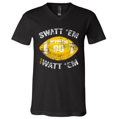 Swatt ‘Em And Watt ‘Em Football Vintage V-Neck T-Shirt