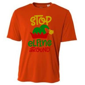 Stop Elfing Around Christmas Elf Funny Novelty Holiday Item Meaningful Gift Cooling Performance Crew T-Shirt