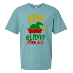 Stop Elfing Around Christmas Elf Funny Novelty Holiday Item Meaningful Gift Sueded Cloud Jersey T-Shirt