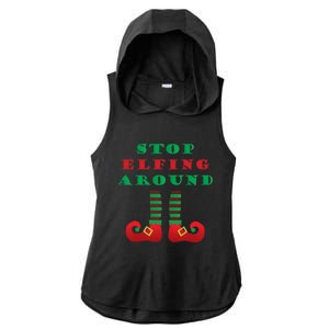 Stop Elfing Around Christmas Elf Shoes Funny Holiday Saying Gift Ladies PosiCharge Tri-Blend Wicking Draft Hoodie Tank