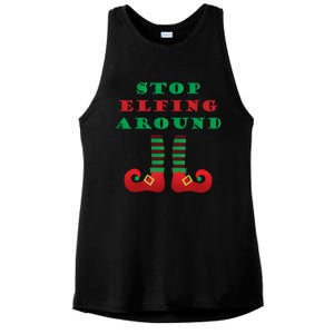 Stop Elfing Around Christmas Elf Shoes Funny Holiday Saying Gift Ladies PosiCharge Tri-Blend Wicking Tank