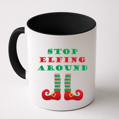 Stop Elfing Around Christmas Elf Shoes Funny Holiday Saying Gift Mug