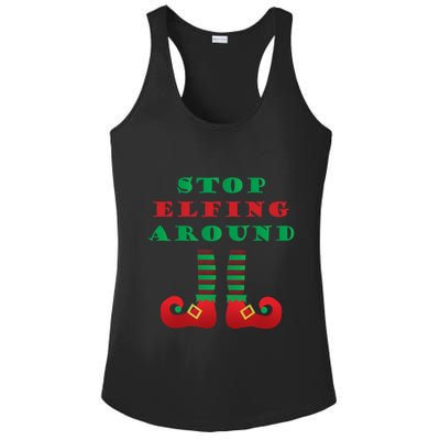 Stop Elfing Around Christmas Elf Shoes Funny Holiday Saying Gift Ladies PosiCharge Competitor Racerback Tank