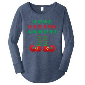 Stop Elfing Around Christmas Elf Shoes Funny Holiday Saying Gift Women's Perfect Tri Tunic Long Sleeve Shirt