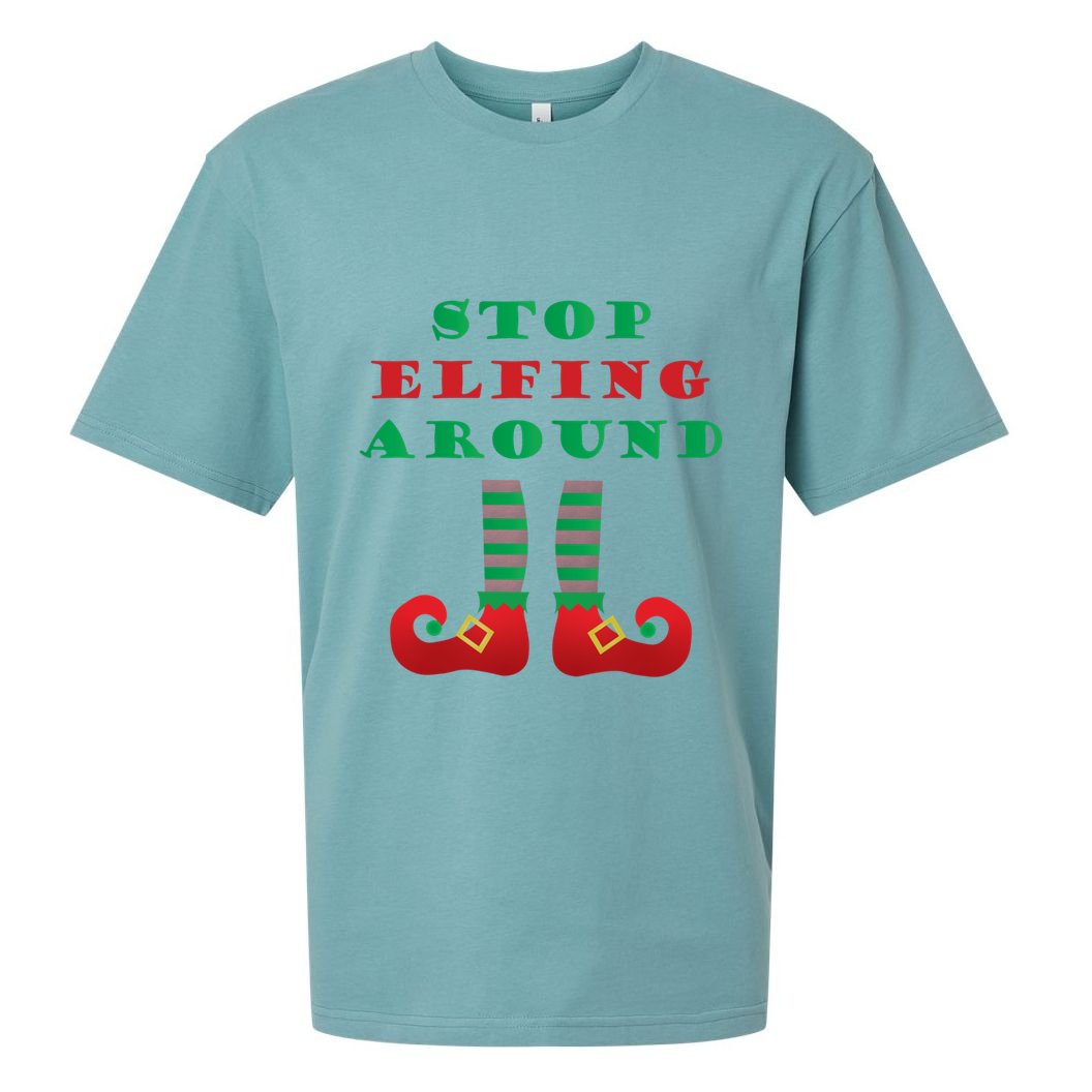 Stop Elfing Around Christmas Elf Shoes Funny Holiday Saying Gift Sueded Cloud Jersey T-Shirt