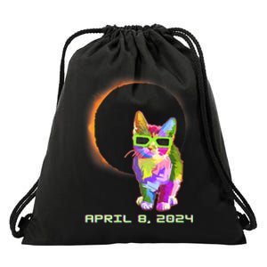 Solar Eclipse April 8 2024 Cat Wearing Eclipse Glasses Drawstring Bag