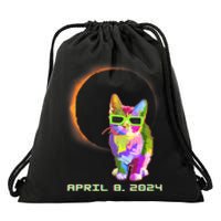 Solar Eclipse April 8 2024 Cat Wearing Eclipse Glasses Drawstring Bag