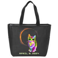 Solar Eclipse April 8 2024 Cat Wearing Eclipse Glasses Zip Tote Bag