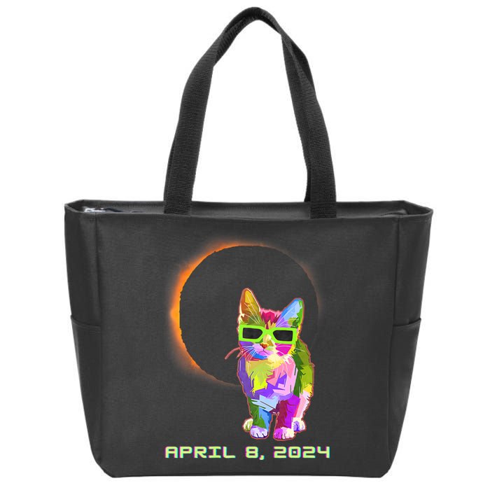 Solar Eclipse April 8 2024 Cat Wearing Eclipse Glasses Zip Tote Bag