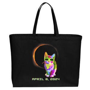 Solar Eclipse April 8 2024 Cat Wearing Eclipse Glasses Cotton Canvas Jumbo Tote