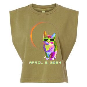 Solar Eclipse April 8 2024 Cat Wearing Eclipse Glasses Garment-Dyed Women's Muscle Tee