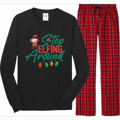 Stop Elfing Around Holiday Lights Christmas Humor Novelty Great Gift Long Sleeve Pajama Set