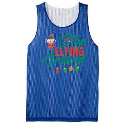 Stop Elfing Around Holiday Lights Christmas Humor Novelty Great Gift Mesh Reversible Basketball Jersey Tank