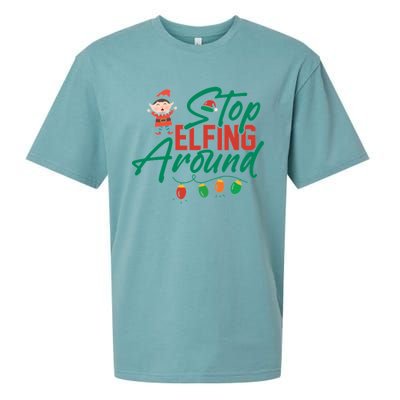 Stop Elfing Around Holiday Lights Christmas Humor Novelty Great Gift Sueded Cloud Jersey T-Shirt