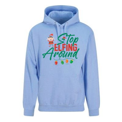 Stop Elfing Around Holiday Lights Christmas Humor Novelty Great Gift Unisex Surf Hoodie