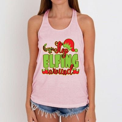 Stop Elfing Around! A Perfect Meme And A Great Gift! Cool Gift Women's Knotted Racerback Tank