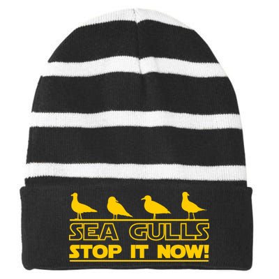 Seagulls Stop it Now Funny Meme Striped Beanie with Solid Band