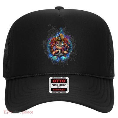Seahorse Anchor Crest High Crown Mesh Back Trucker Hat