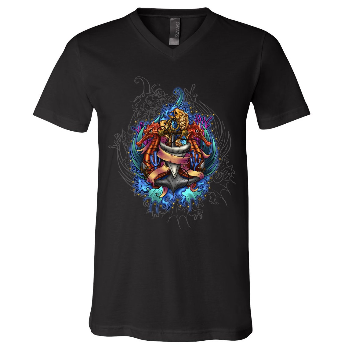 Seahorse Anchor Crest V-Neck T-Shirt