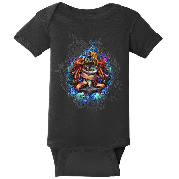 Seahorse Anchor Crest Baby Bodysuit