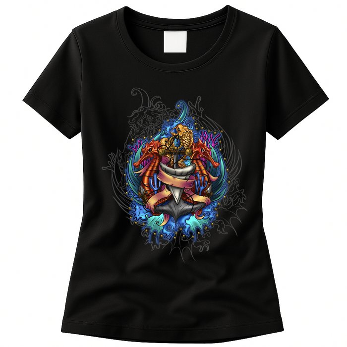 Seahorse Anchor Crest Womens T-Shirt