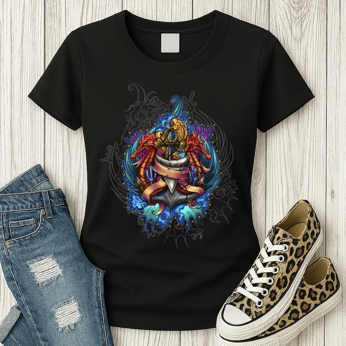 Seahorse Anchor Crest Womens T-Shirt