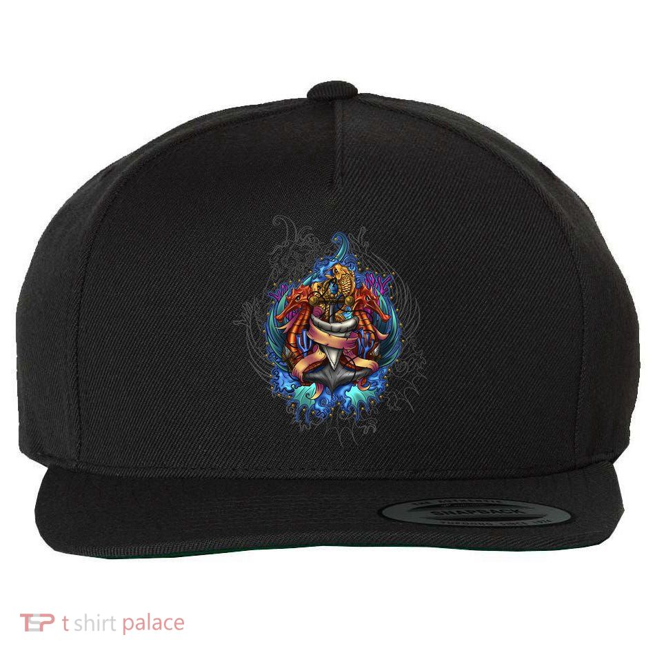 Seahorse Anchor Crest Wool Snapback Cap