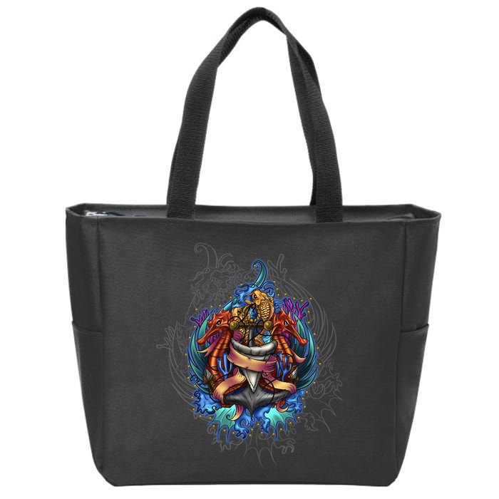Seahorse Anchor Crest Zip Tote Bag