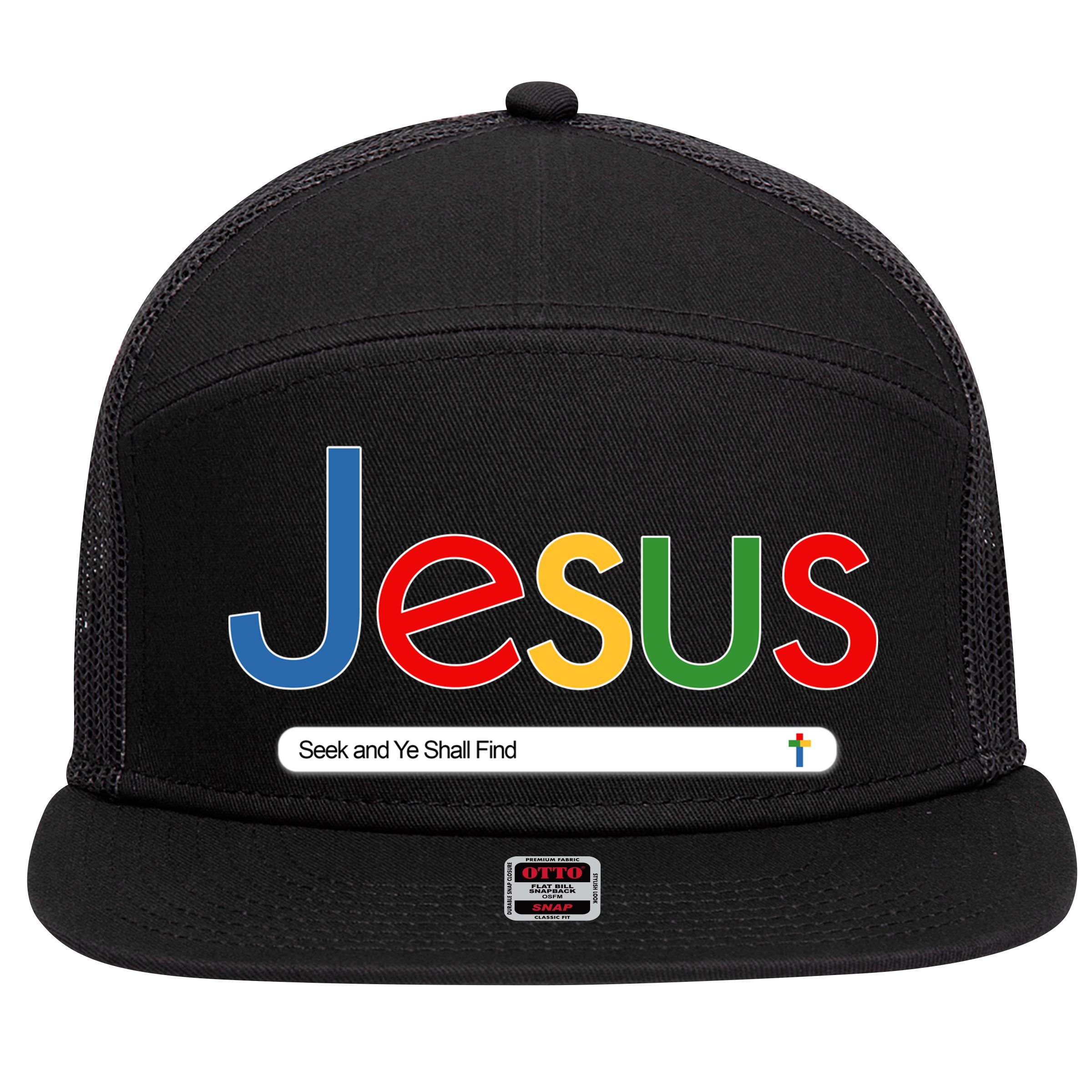 Search Jesus Seek And Ye Shall Find 7 Panel Mesh Trucker Snapback Hat