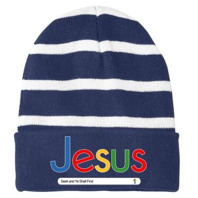 Search Jesus Seek And Ye Shall Find Striped Beanie with Solid Band