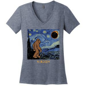 Solar Eclipse Bigfoot Starry Night Sasquatch Women's V-Neck T-Shirt