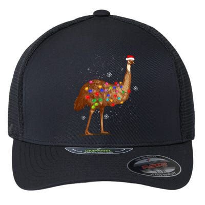 Santa Emu Bird With Christmas Lights Funny Xmas Celebration Flexfit Unipanel Trucker Cap