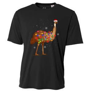 Santa Emu Bird With Christmas Lights Funny Xmas Celebration Cooling Performance Crew T-Shirt