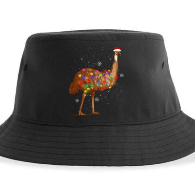 Santa Emu Bird With Christmas Lights Funny Xmas Celebration Sustainable Bucket Hat