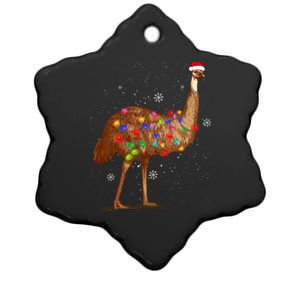 Santa Emu Bird With Christmas Lights Funny Xmas Celebration Ceramic Star Ornament