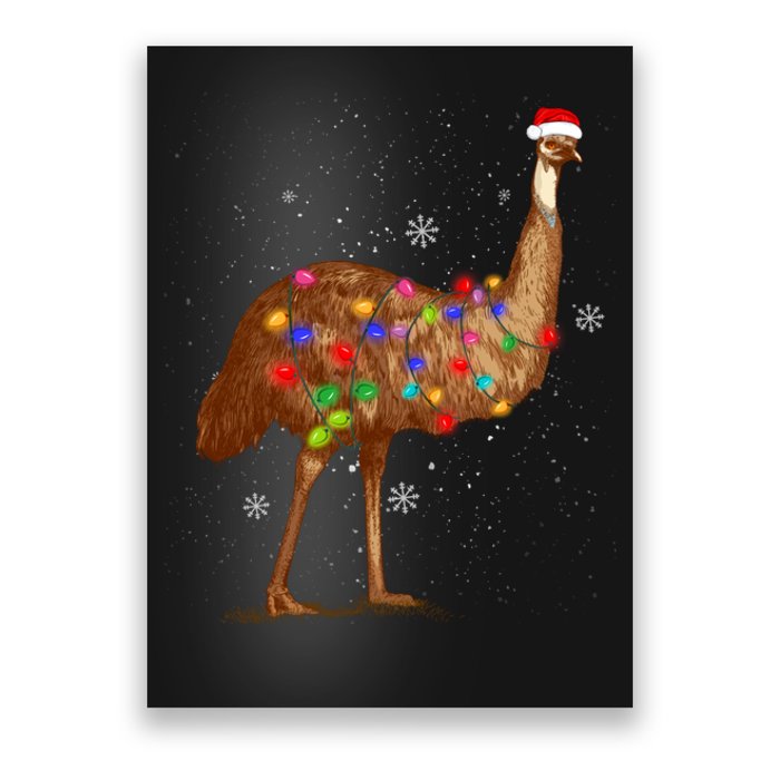 Santa Emu Bird With Christmas Lights Funny Xmas Celebration Poster