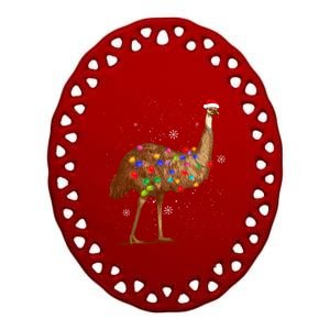 Santa Emu Bird With Christmas Lights Funny Xmas Celebration Ceramic Oval Ornament